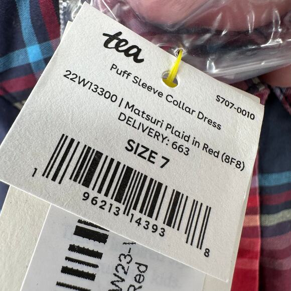 Tea Collection Matsuri Plaid Red Puff Sleeve Collar Dress Kids Girls Sz 7 A-Line - Picture 9 of 10